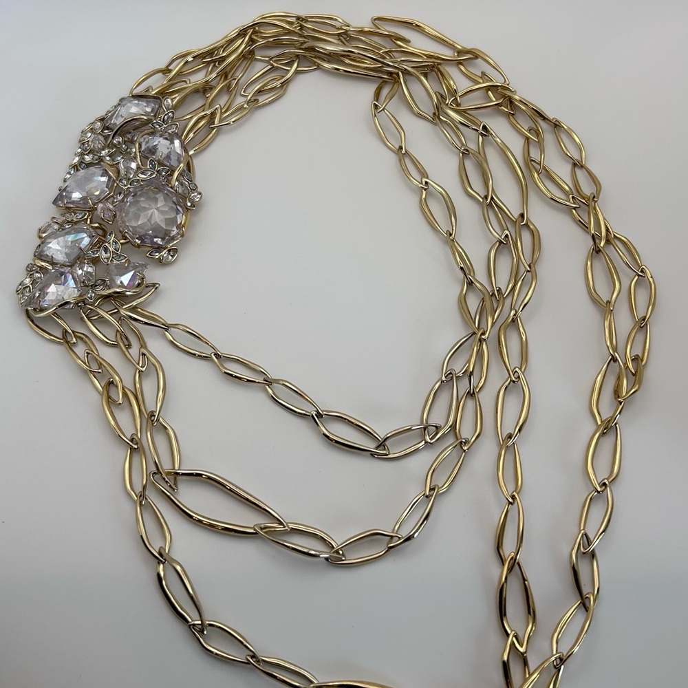 Vintage Alexis Bittar Gold Statement Necklace With Clear Crystals